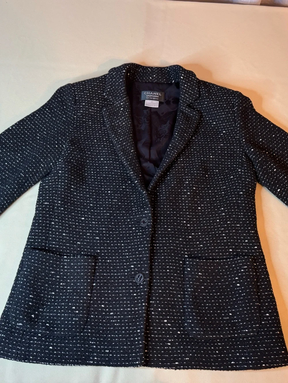 CHANEL Uniform Tweed CC Button Jacket Size 42